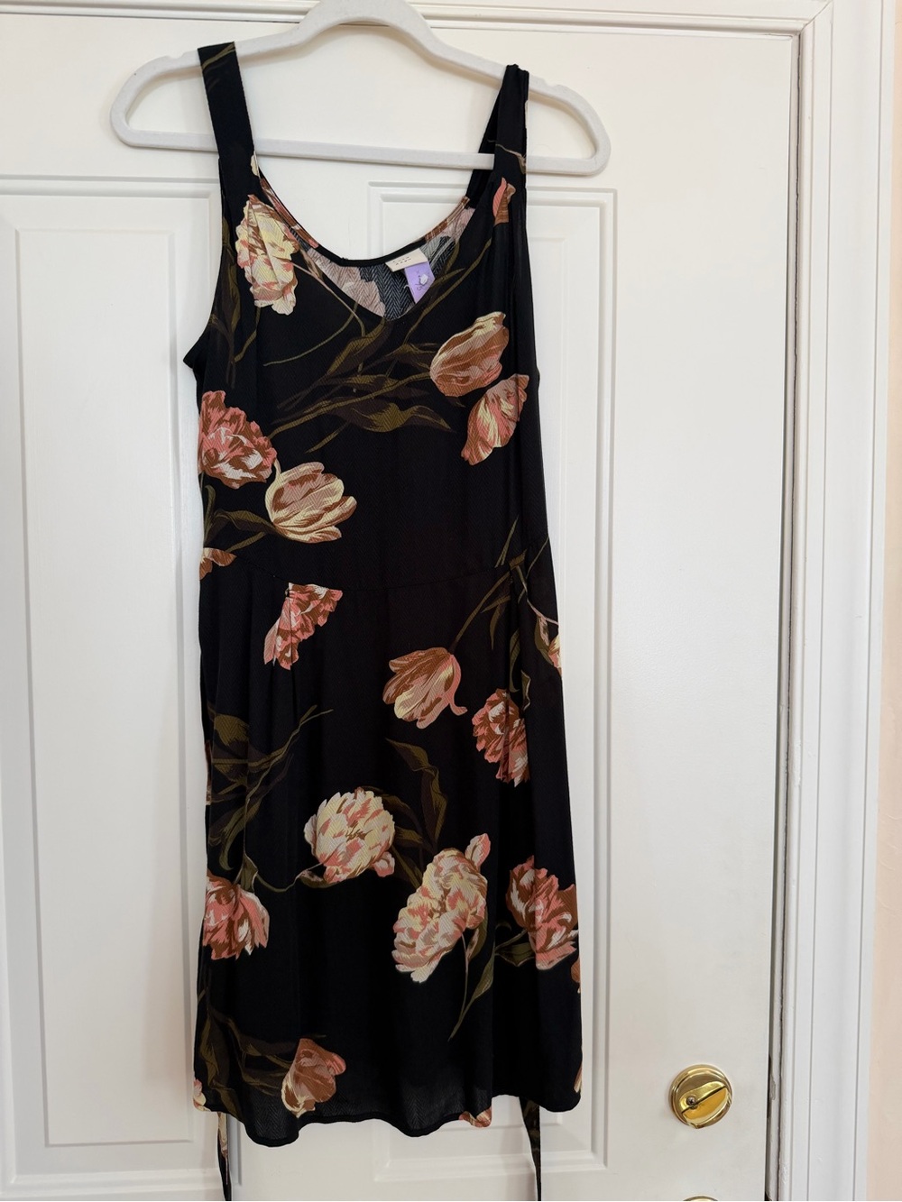 a new day Black Midi Dress with Pink Floral Tulips